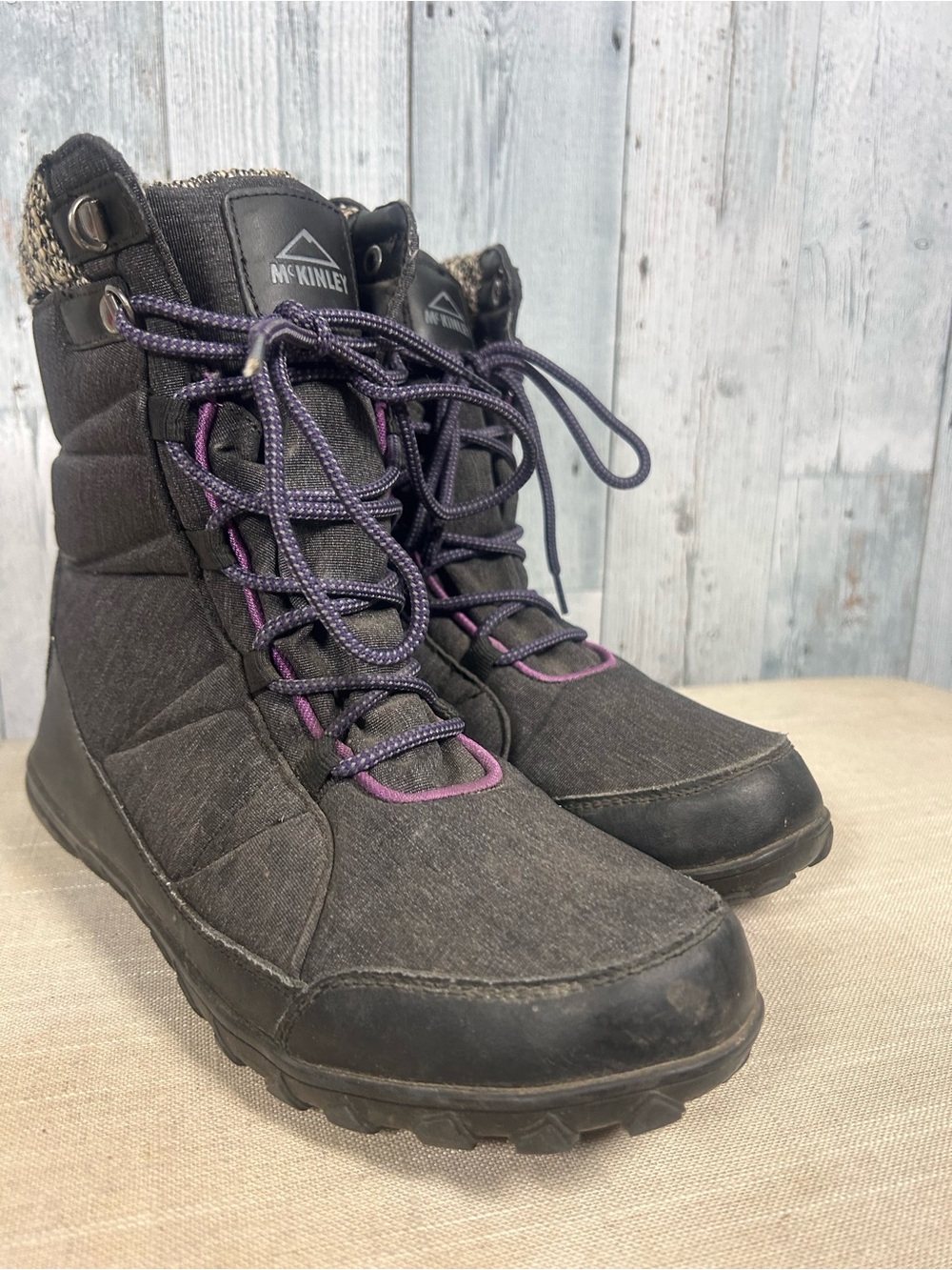 McKinley Women's Black Purple Insulated Winter Snow Boots Lace Up Knit Cuff